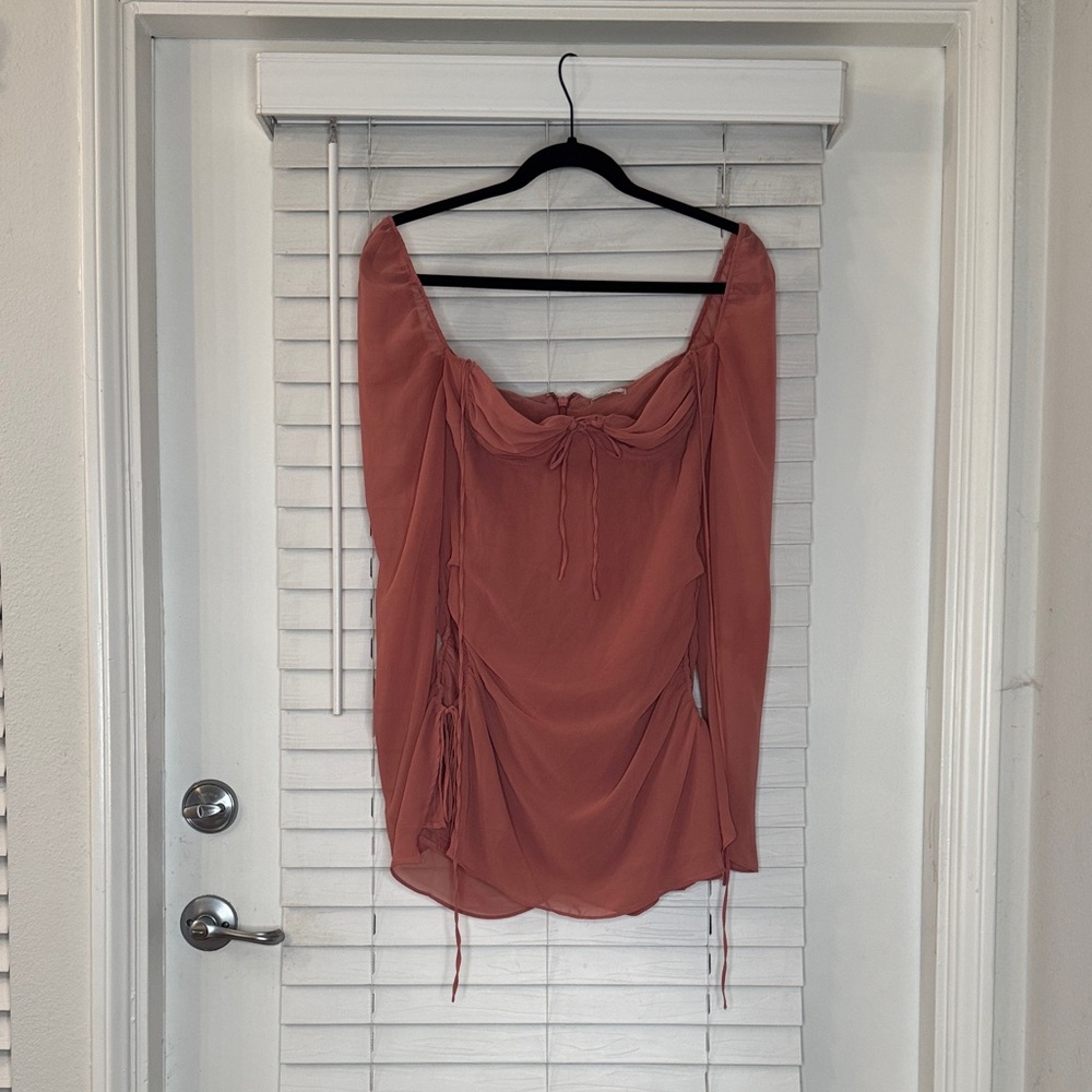 House of CB Rust Long Sleeve Ruched Blouse